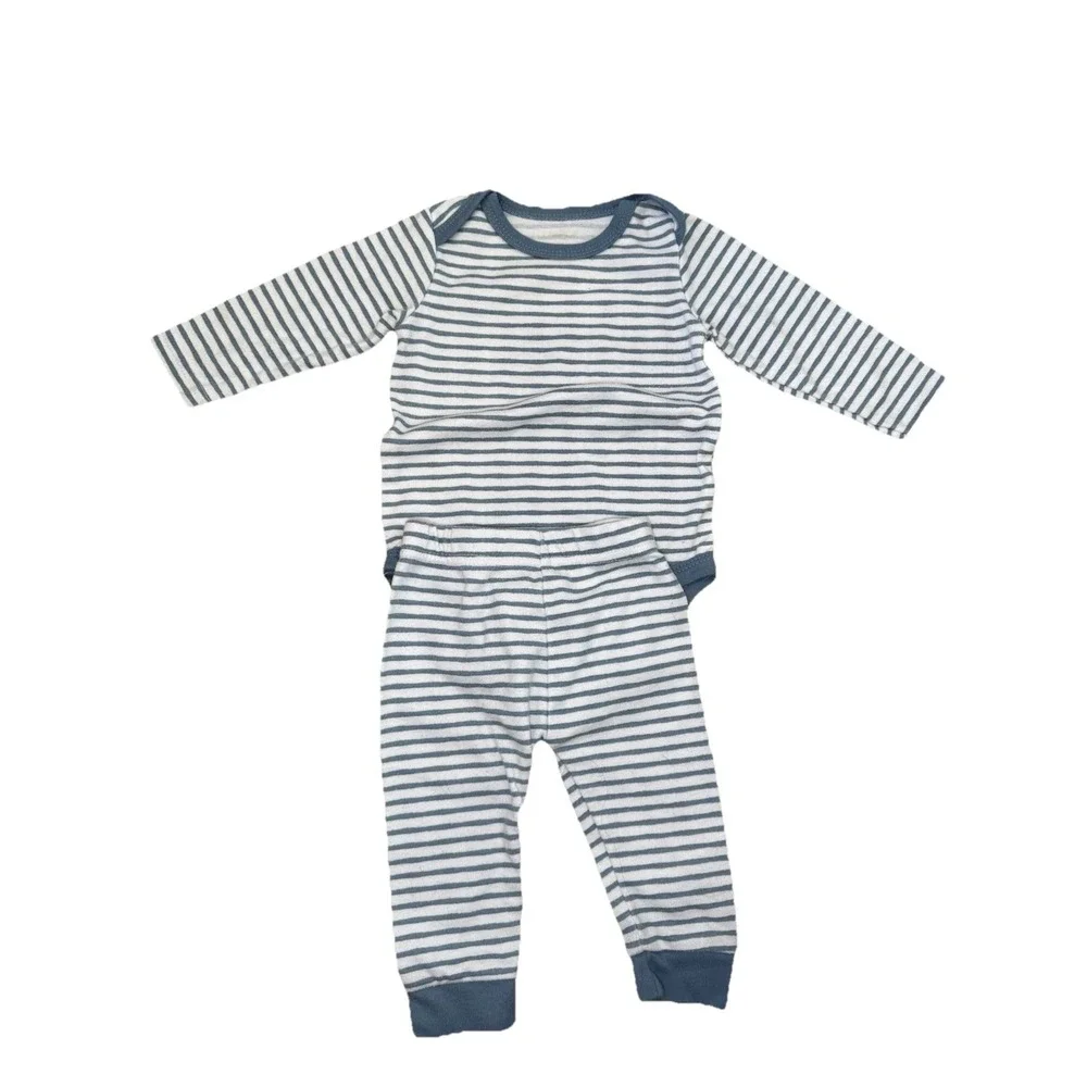 Primark‎ 2 Piece Pajama Set Long Sleeve And Pants Blue White Striped 6-9 Month
